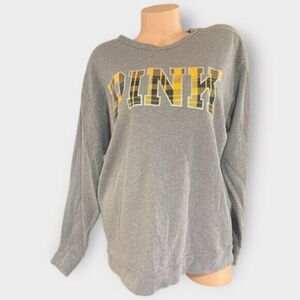 Victoria’s Secret PINK Lg Varsity Crew Long Sleeve Pullover Sweater Plaid